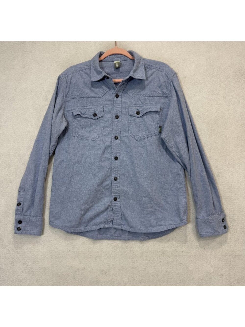 Stio Shirt Mens Medium Blue Solid Flannel Long Sleeve Button Up Casual Cotton